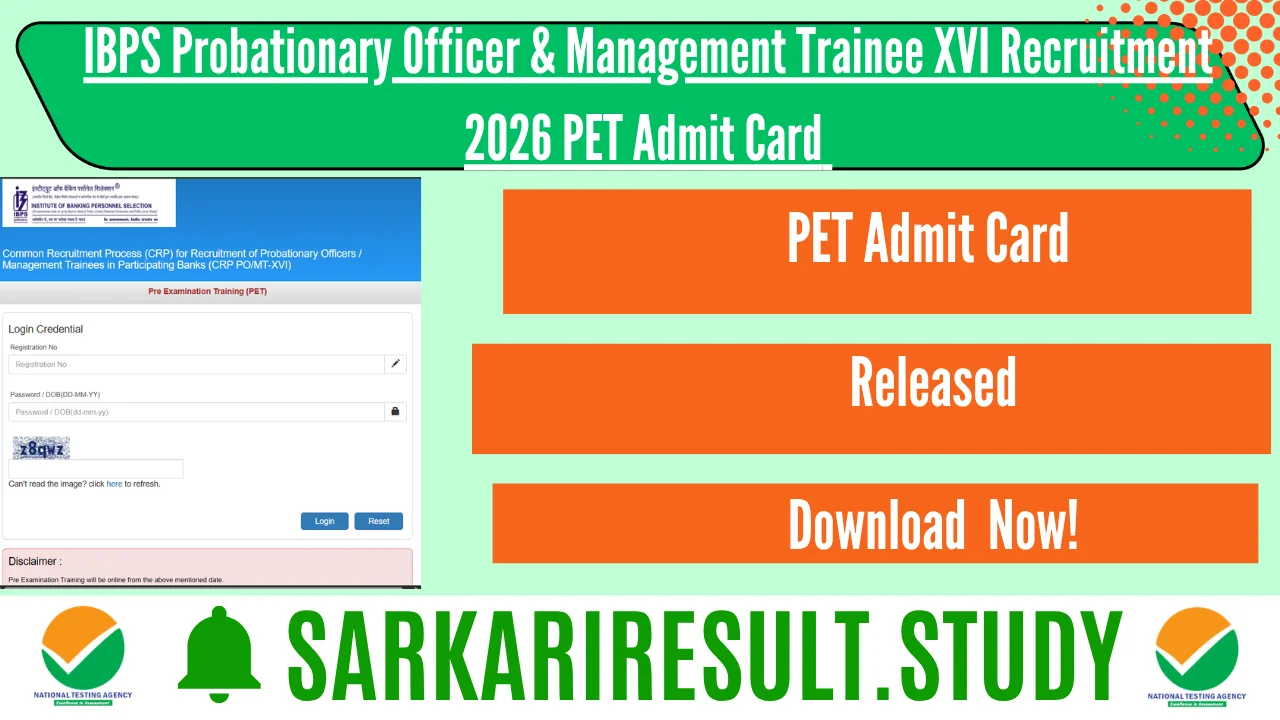 IBPS PO & Management Trainee XVI Recruitment 2026 PET Admit Card 