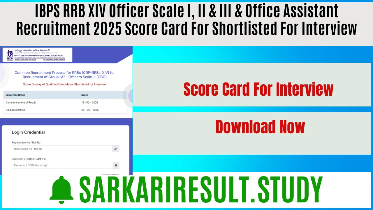 IBPS RRB XIV Officer Scale I, II & III & Office Assistant Recruitment 2025 Score Card For Shortlisted For Interview