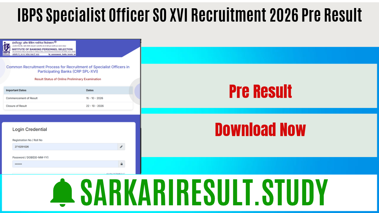 IBPS Specialist Officer SO XVI Recruitment 2026 Pre Result