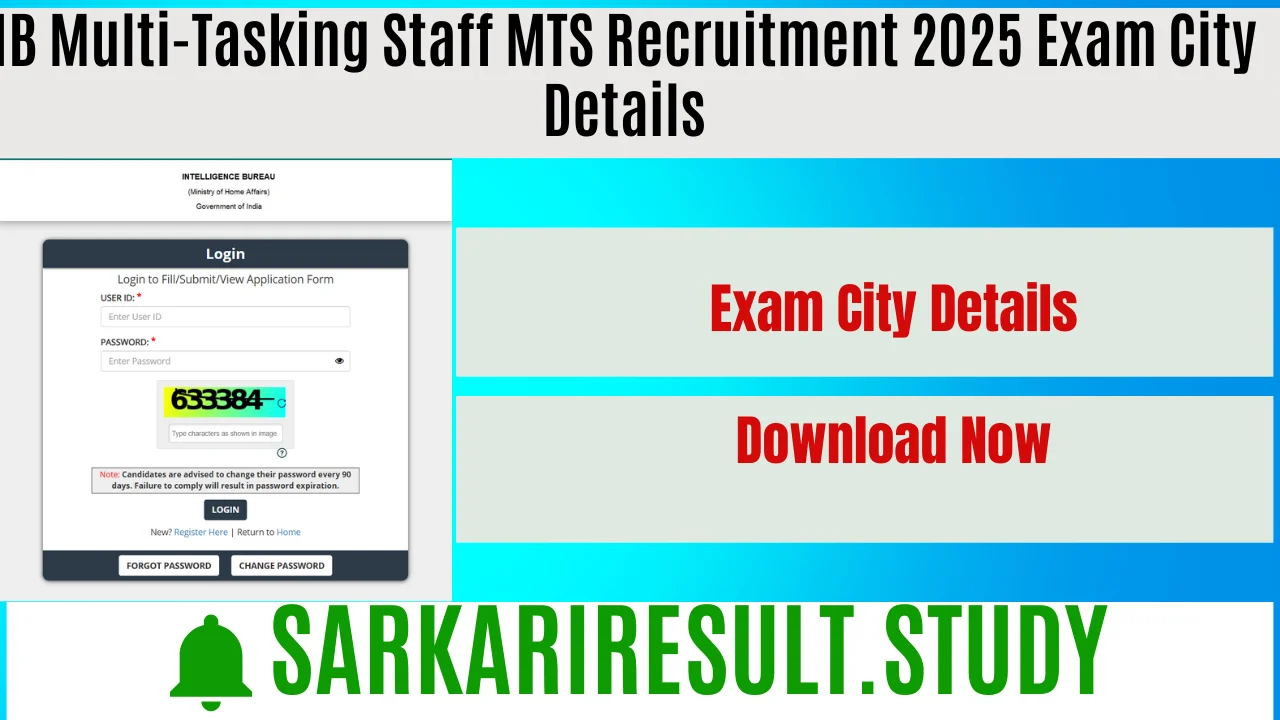 IB Multi-Tasking Staff MTS Recruitment 2025 Exam City Details
