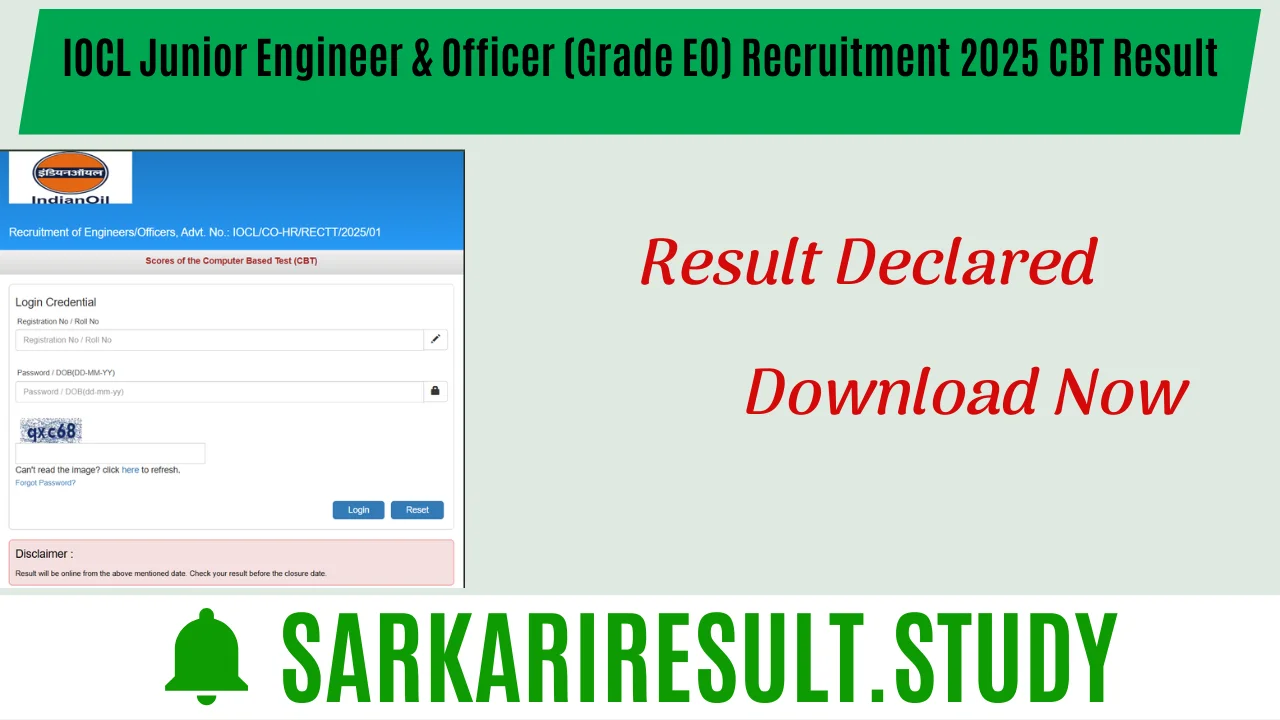 IOCL Junior Engineer & Officer (Grade EO) Recruitment 2025 CBT Result