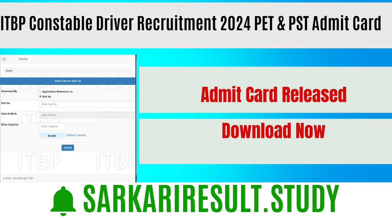ITBP Constable Driver Recruitment 2024 PET & PST Admit Card 