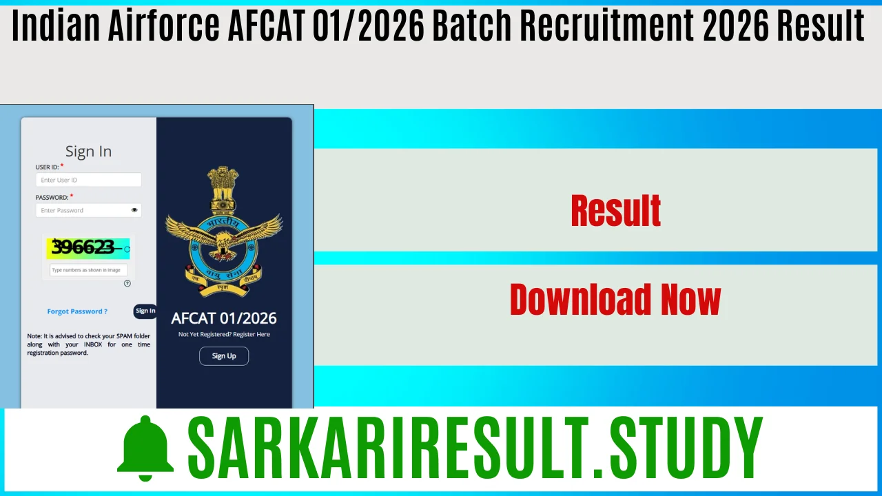 Indian Airforce AFCAT 01/2026 Batch Recruitment 2026 Result 