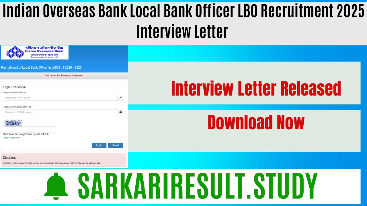Indian Overseas Bank Local Bank Officer LBO Recruitment 2025 Interview Letter 
