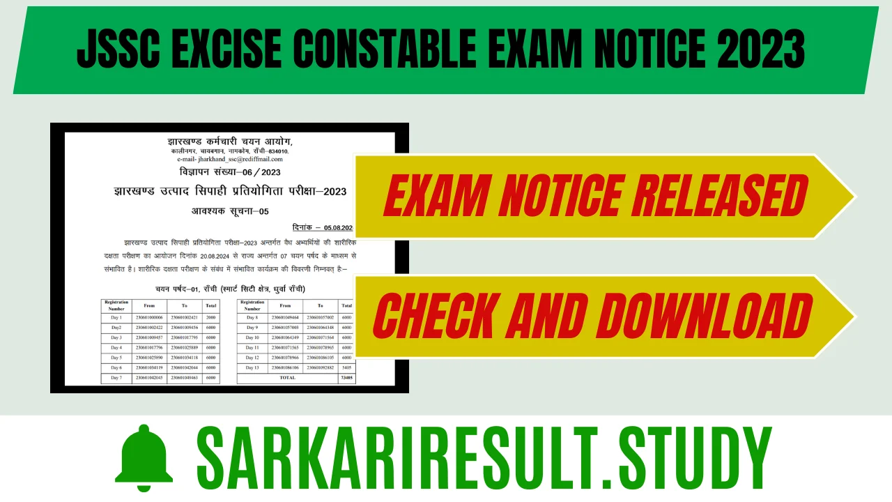JSSC Excise Constable Exam Notice 2023