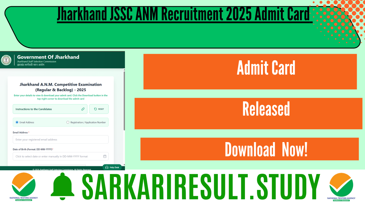 Jharkhand JSSC ANM Recruitment 2025 Admit Card 