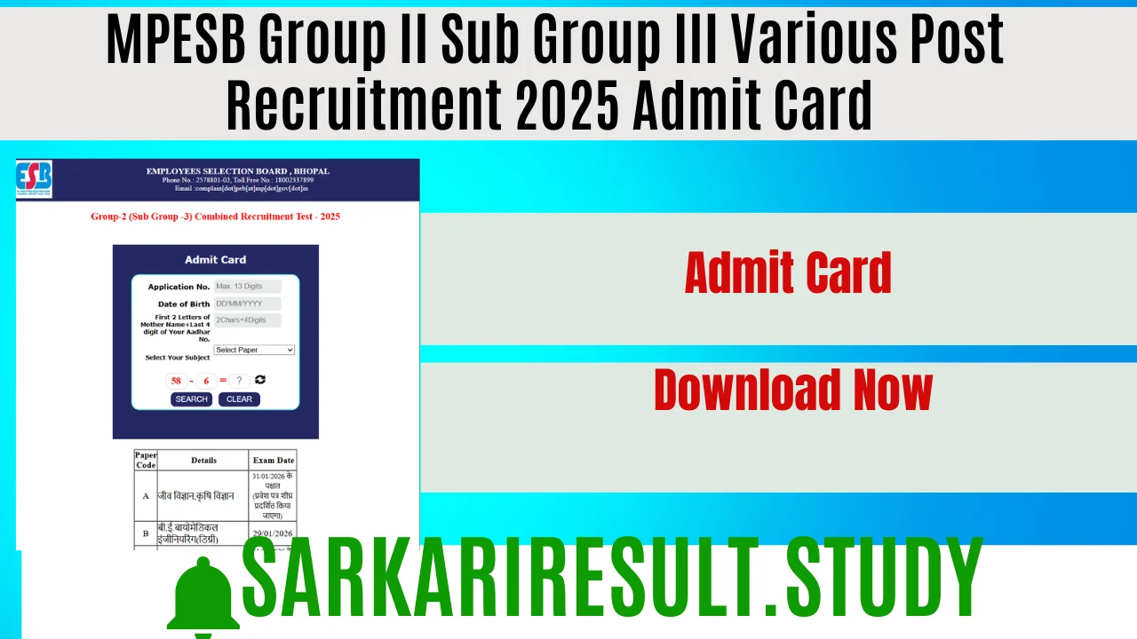 MPESB Group II Sub Group III Various Post Recruitment 2025 Admit Card 
