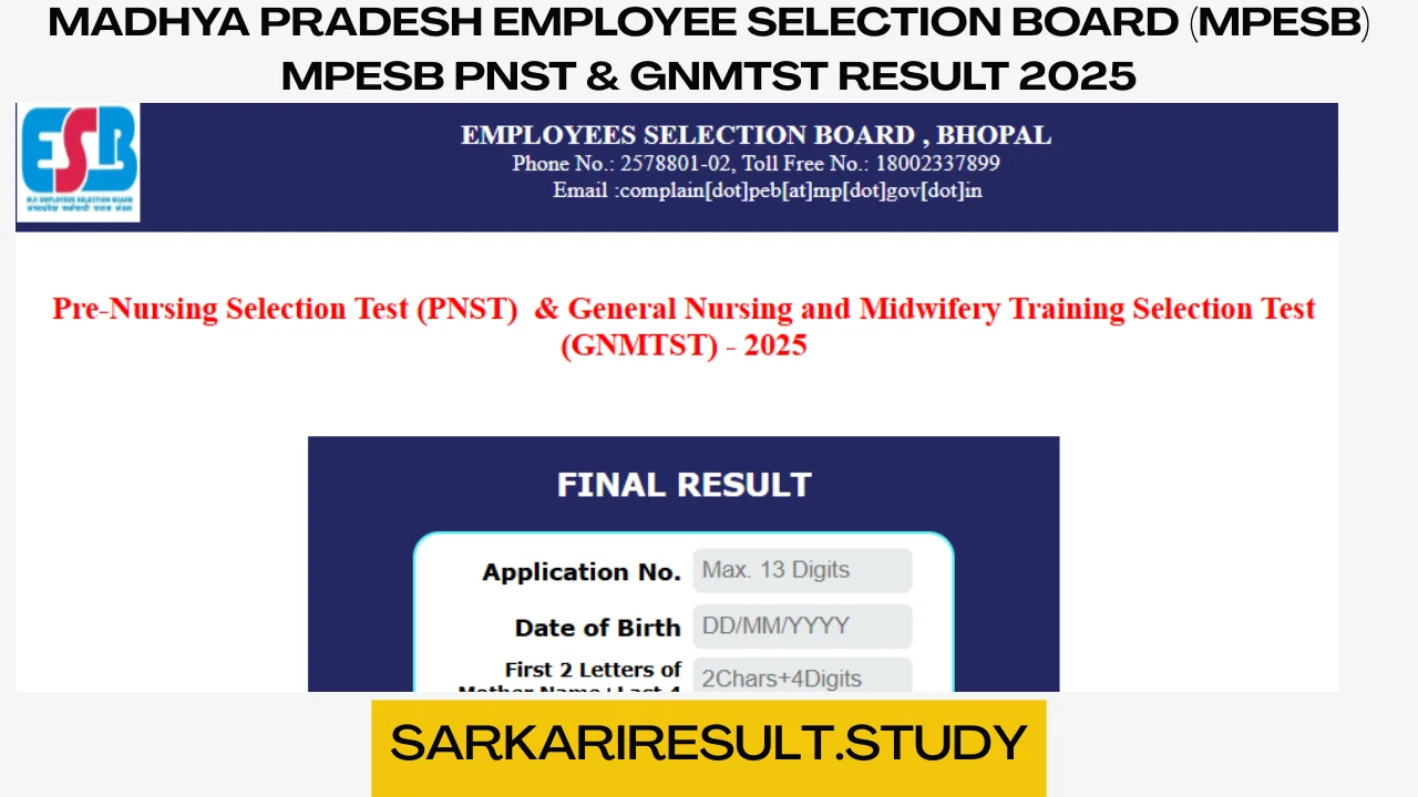 MPESB PNST & GNMTST & ANMTST Result 2025