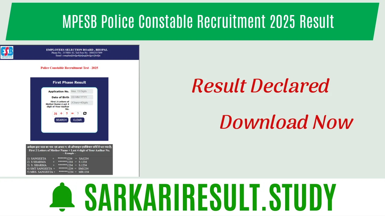MPESB Police Constable Recruitment 2025 Result