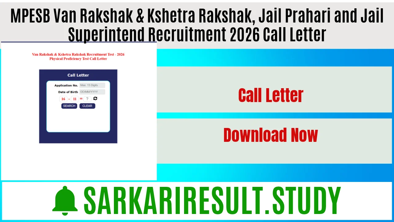 MPESB Van Rakshak & Kshetra Rakshak, Jail Prahari and Jail Superintend Recruitment 2026 Call Letter