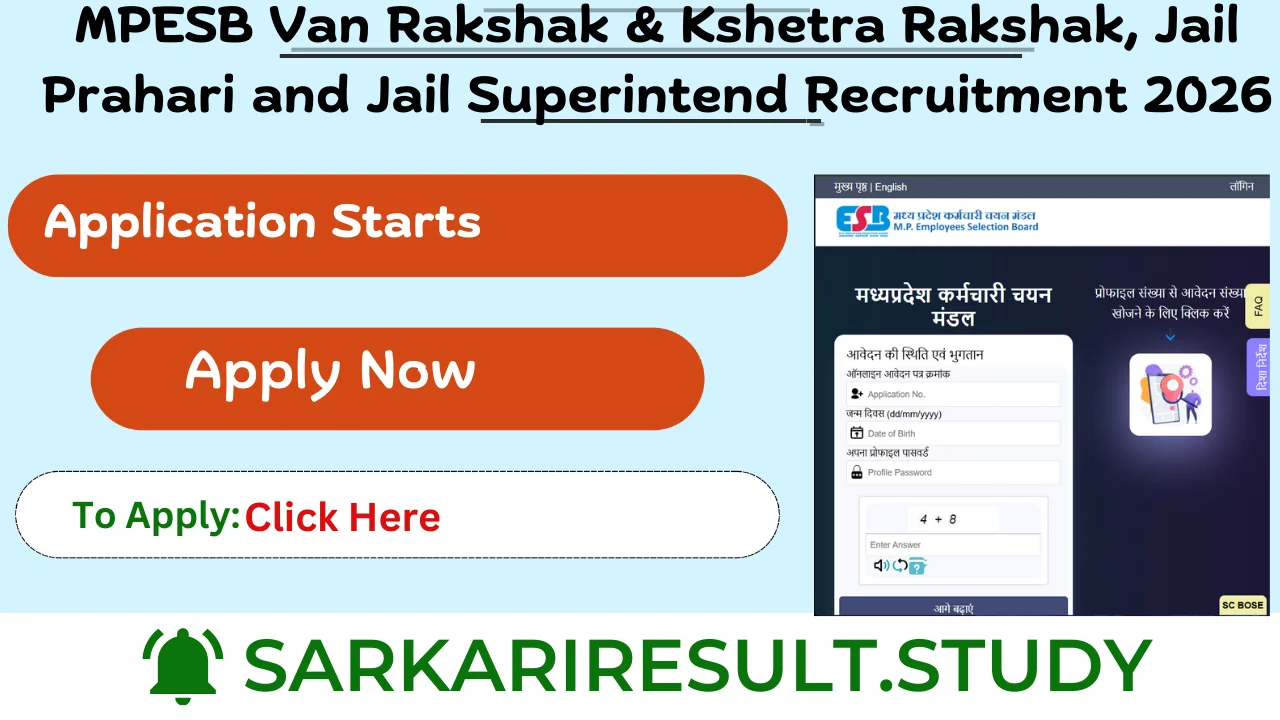MPESB Van Rakshak & Kshetra Rakshak, Jail Prahari and Jail Superintend Recruitment 2026