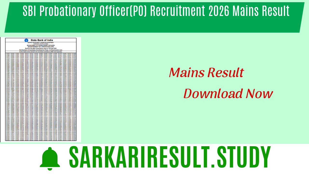  SBI Probationary Officer(PO) Recruitment 2026 Mains Result