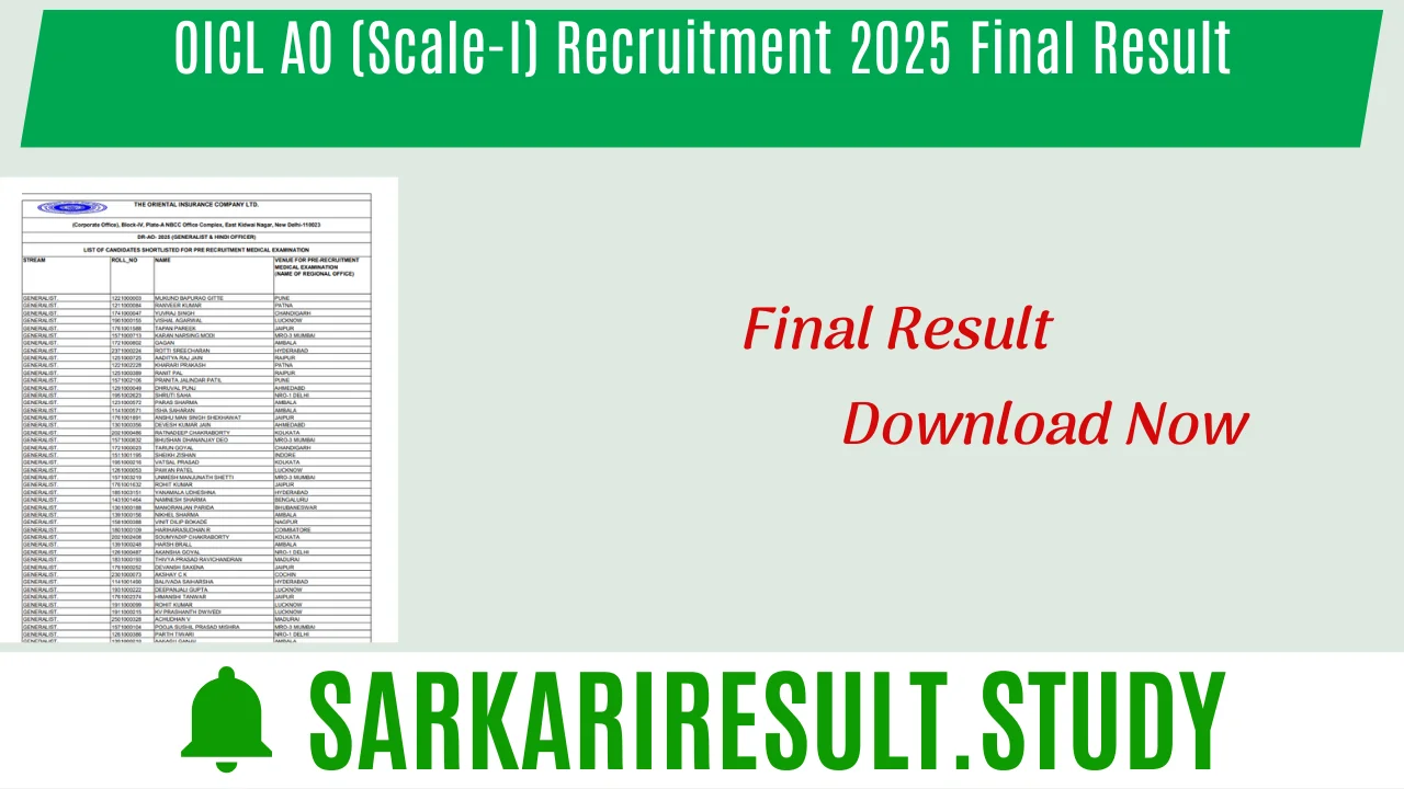 OICL AO (Scale-I) Recruitment 2025 Final Result