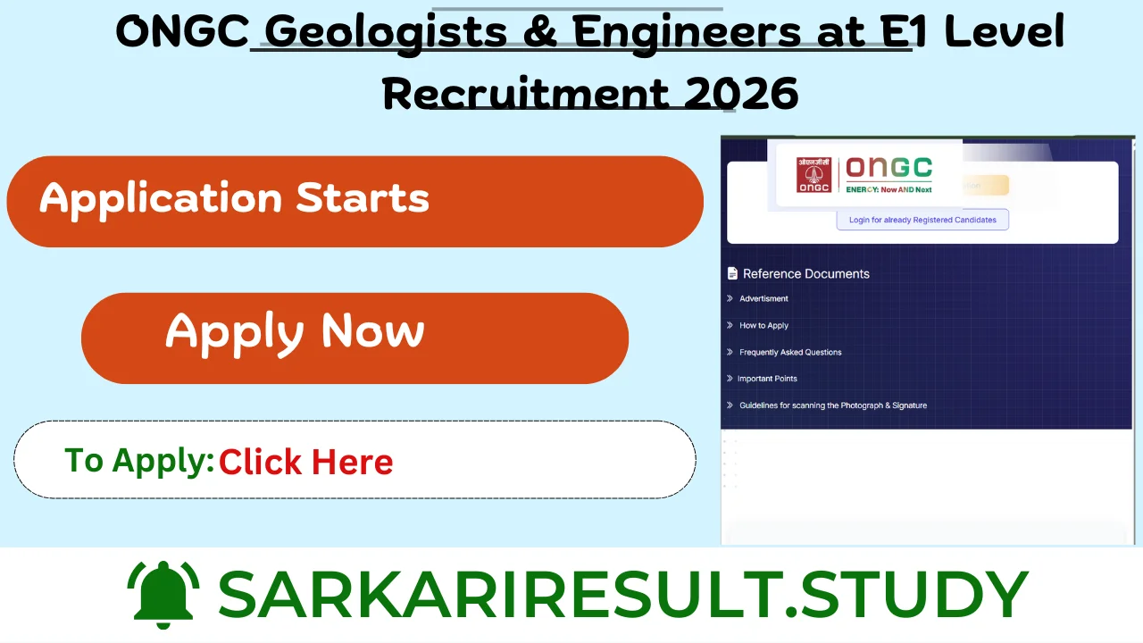ONGC Geologists & Engineers at E1 Level Recruitment 2026