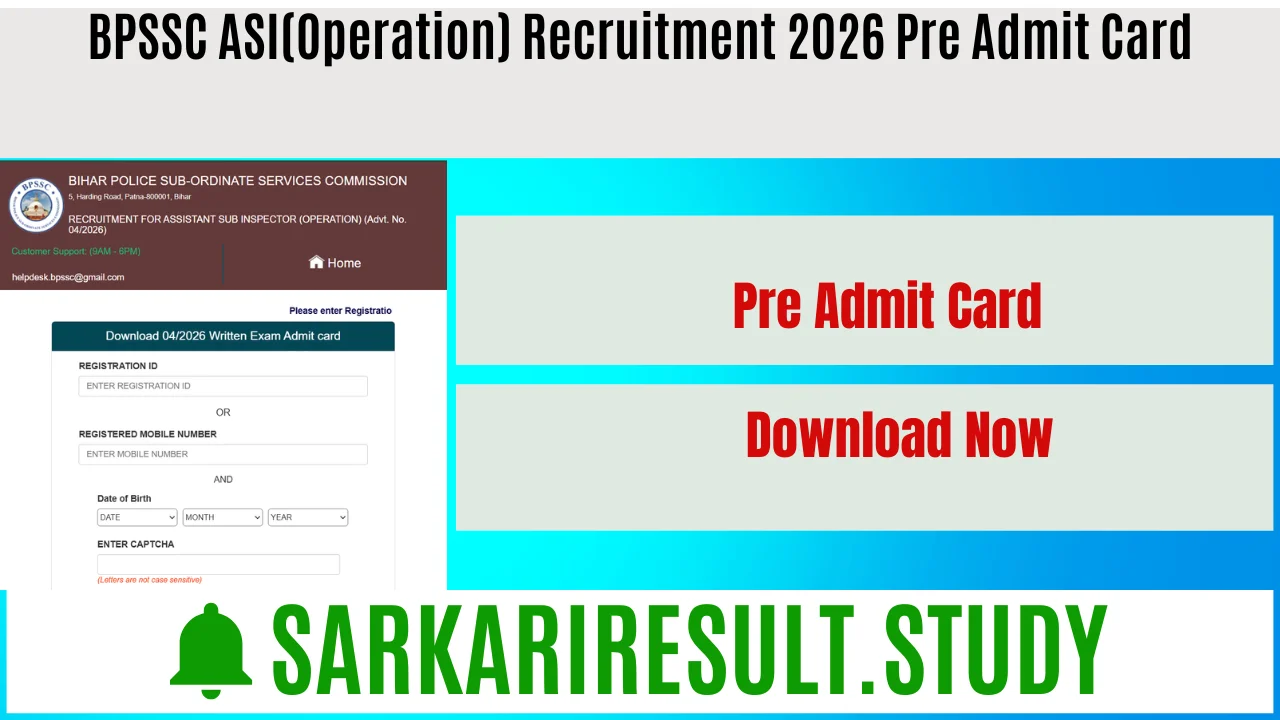  BPSSC ASI(Operation) Recruitment 2026 Pre Admit Card 