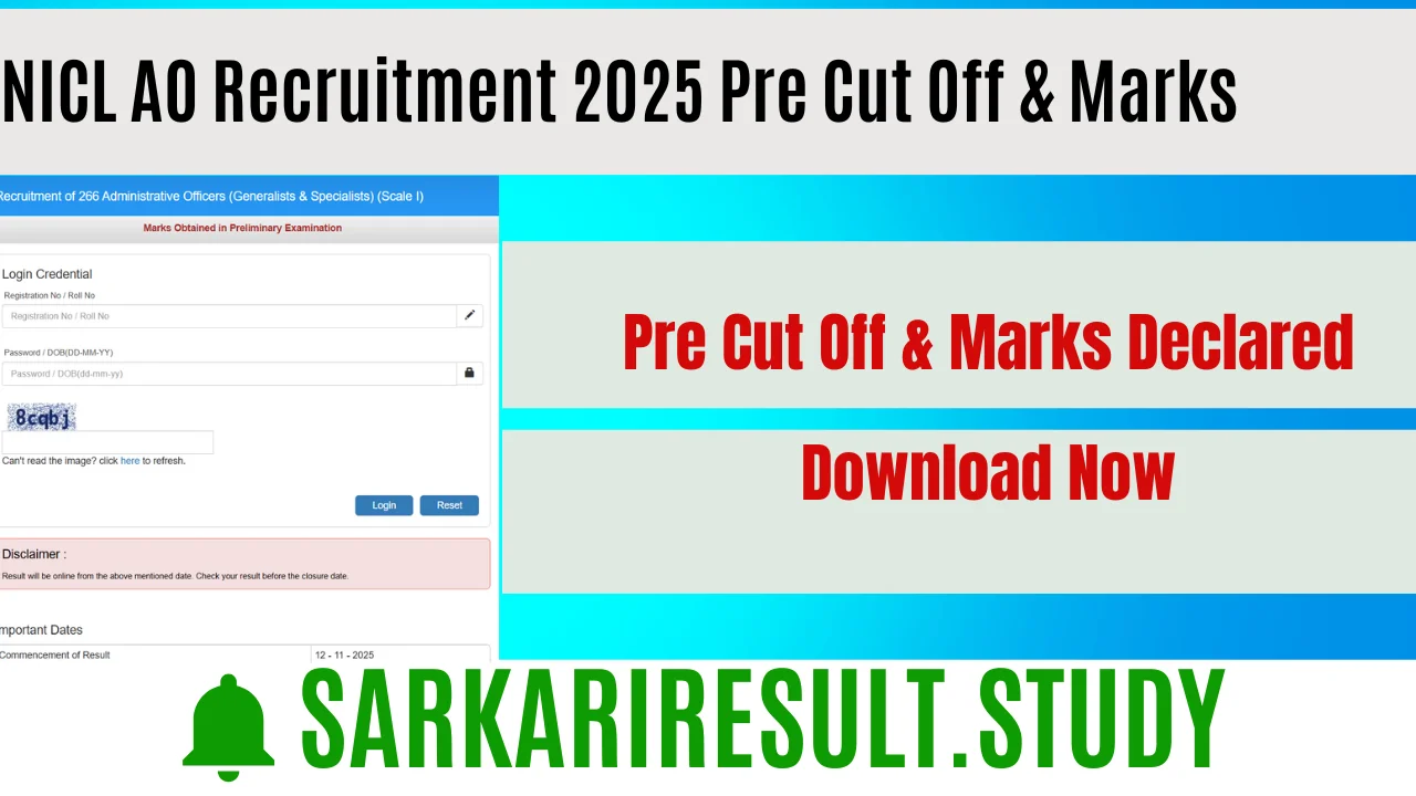 NICL AO Recruitment 2025 Pre Cut Off & Marks
