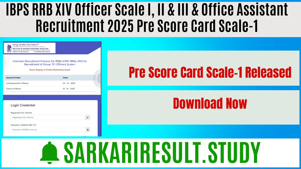 IBPS RRB XIV Officer Scale I, II & III & Office Assistant Recruitment 2025 Pre Score Card Scale-1
