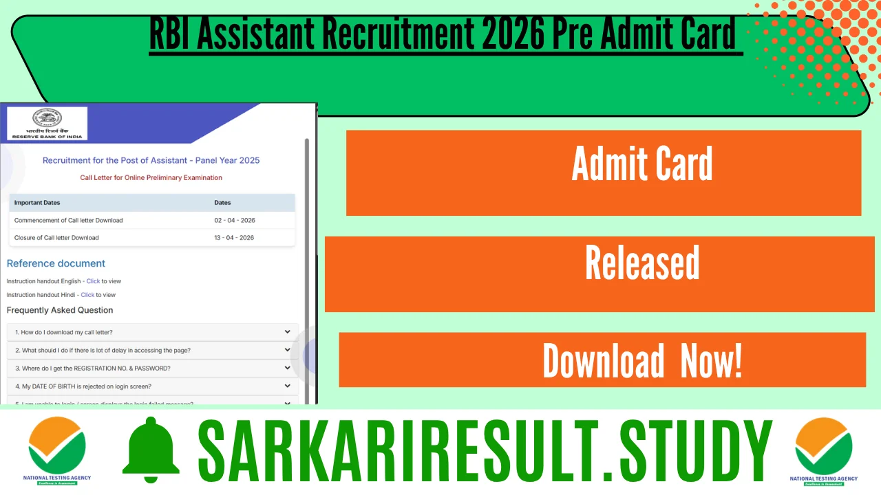 RBI Assistant Recruitment 2026 Pre Admit Card 