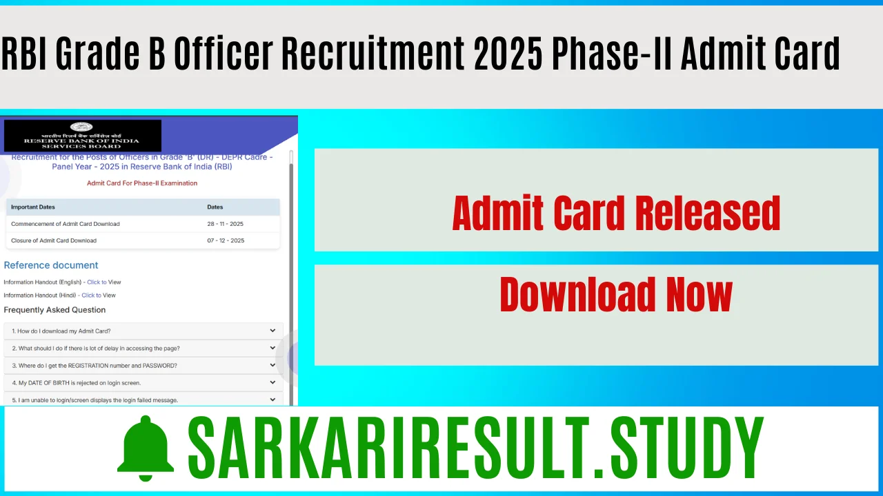 RBI Grade B Officer Recruitment 2025 Phase-II Admit Card 