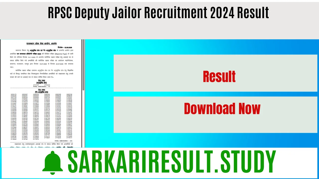 RPSC Deputy Jailor Recruitment 2024 Result 