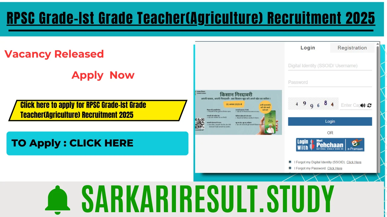 RPSC Grade-Ist Grade Teacher(Agriculture) Recruitment 2025