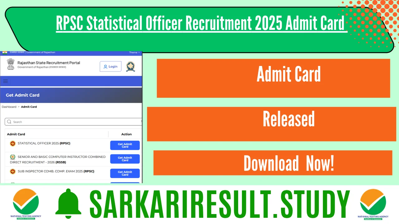 RPSC Statistical Officer Recruitment 2025 Admit Card 