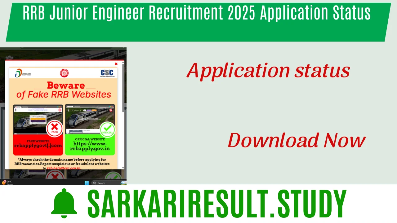 RRB Junior Engineer Recruitment 2025 Application Status 
