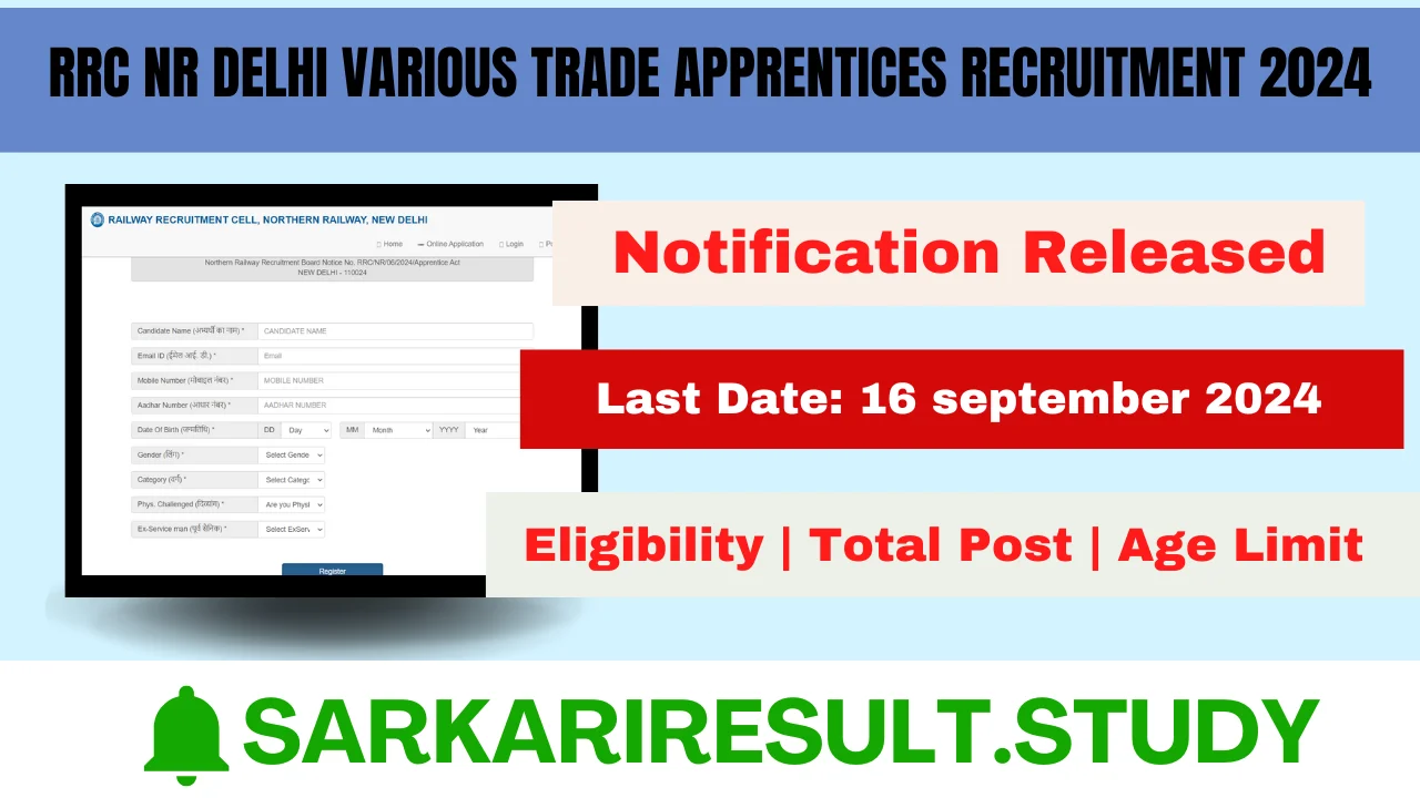RRC NR Delhi Various Trade Apprentices Recruitment 2024