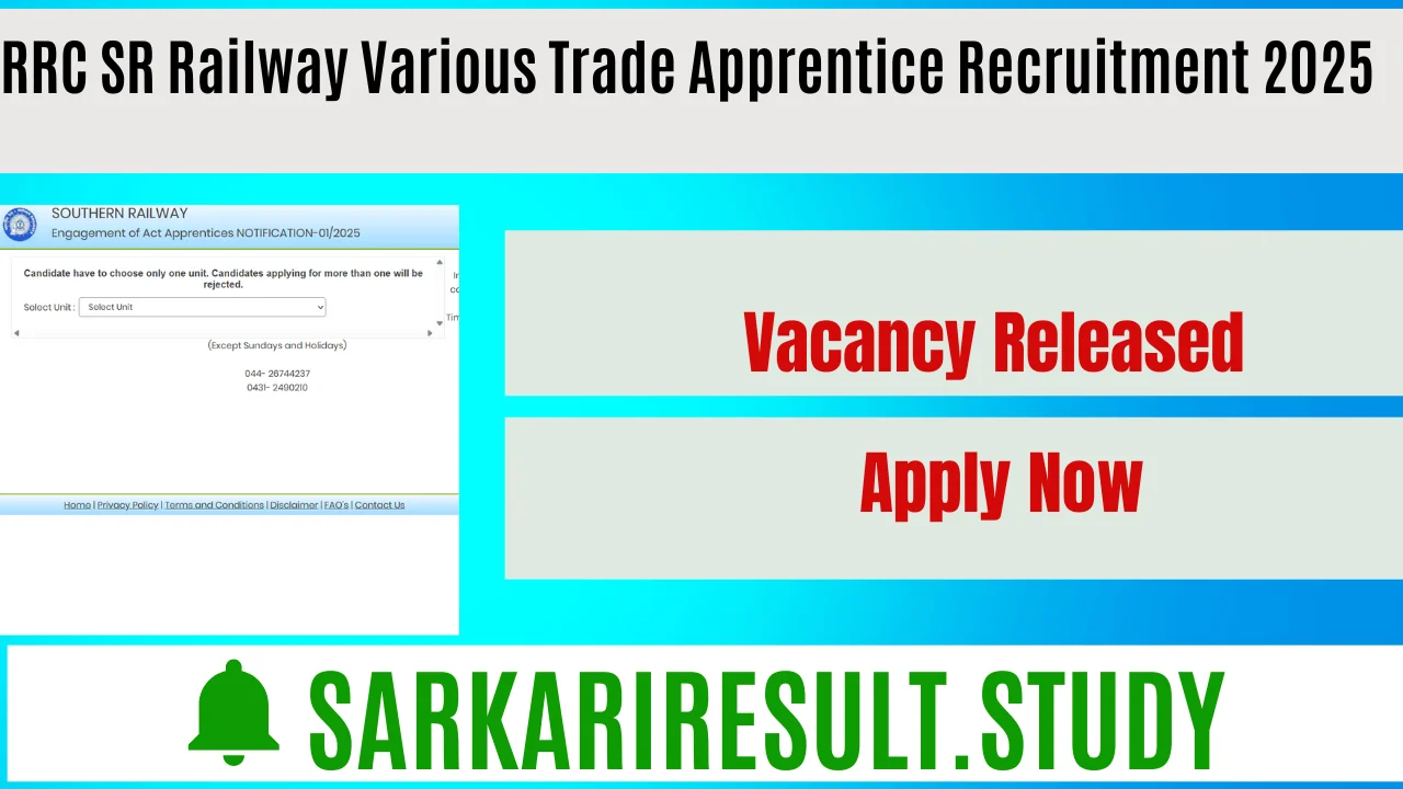 RRC SR Railway Various Trade Apprentice Recruitment 2025