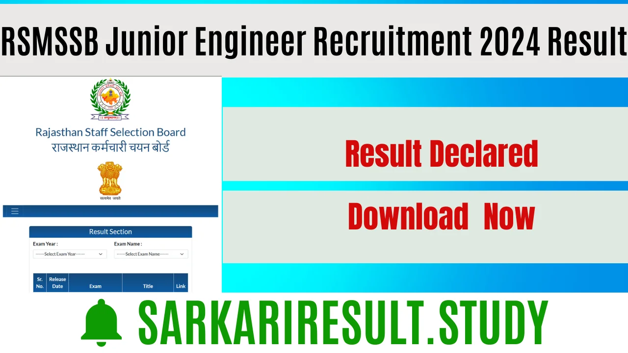 RSMSSB Junior Engineer Recruitment 2024 Result