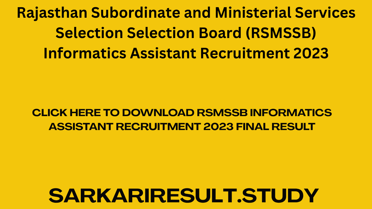 RSMSSB Informatics Assistant Recruitment 2023 Final Result