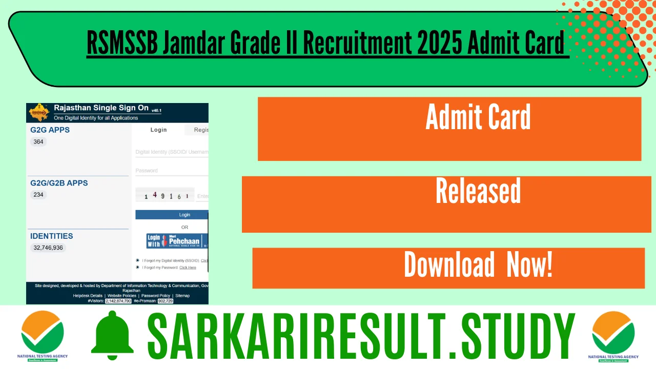 RSMSSB Jamdar Grade II Recruitment 2025 Admit Card 