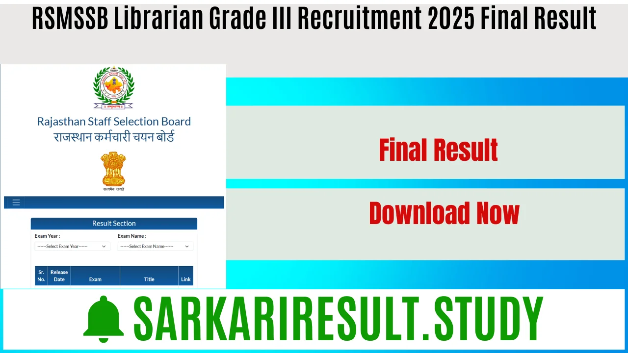 RSMSSB Librarian Grade III Recruitment 2025 Final Result