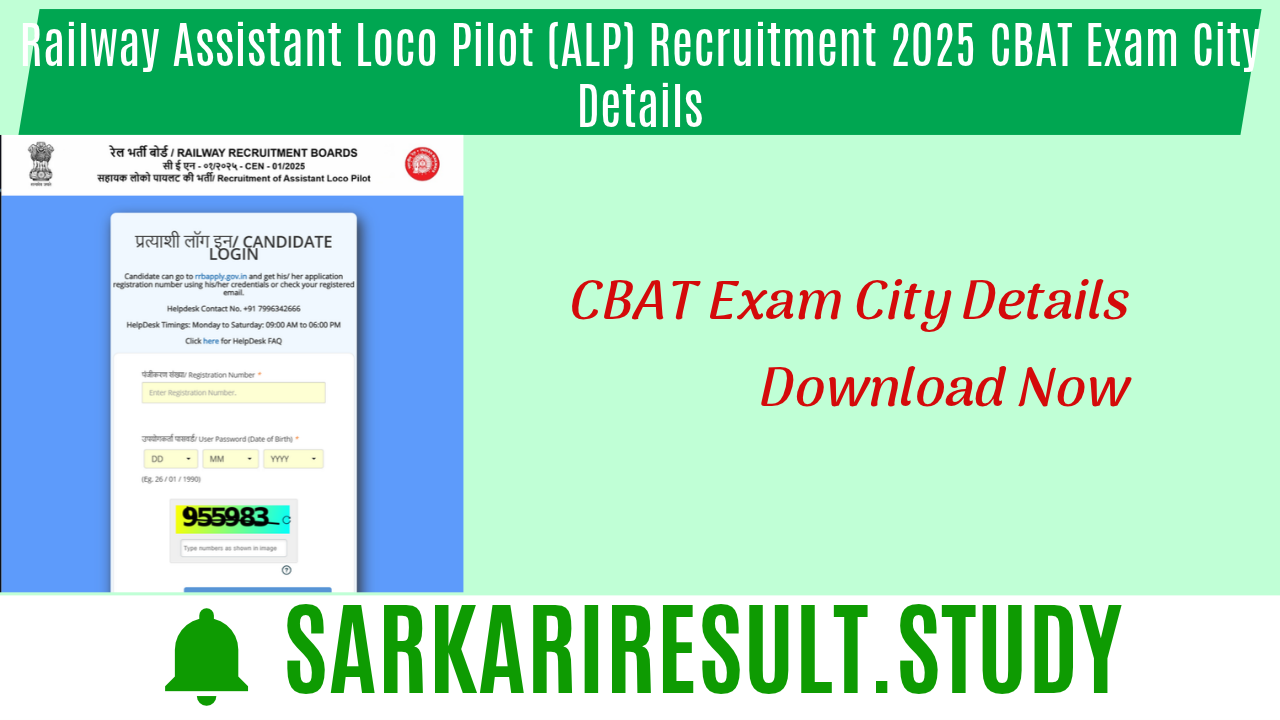 RRB Assistant Loco Pilot (ALP) Recruitment 2025 CBAT Exam City Details