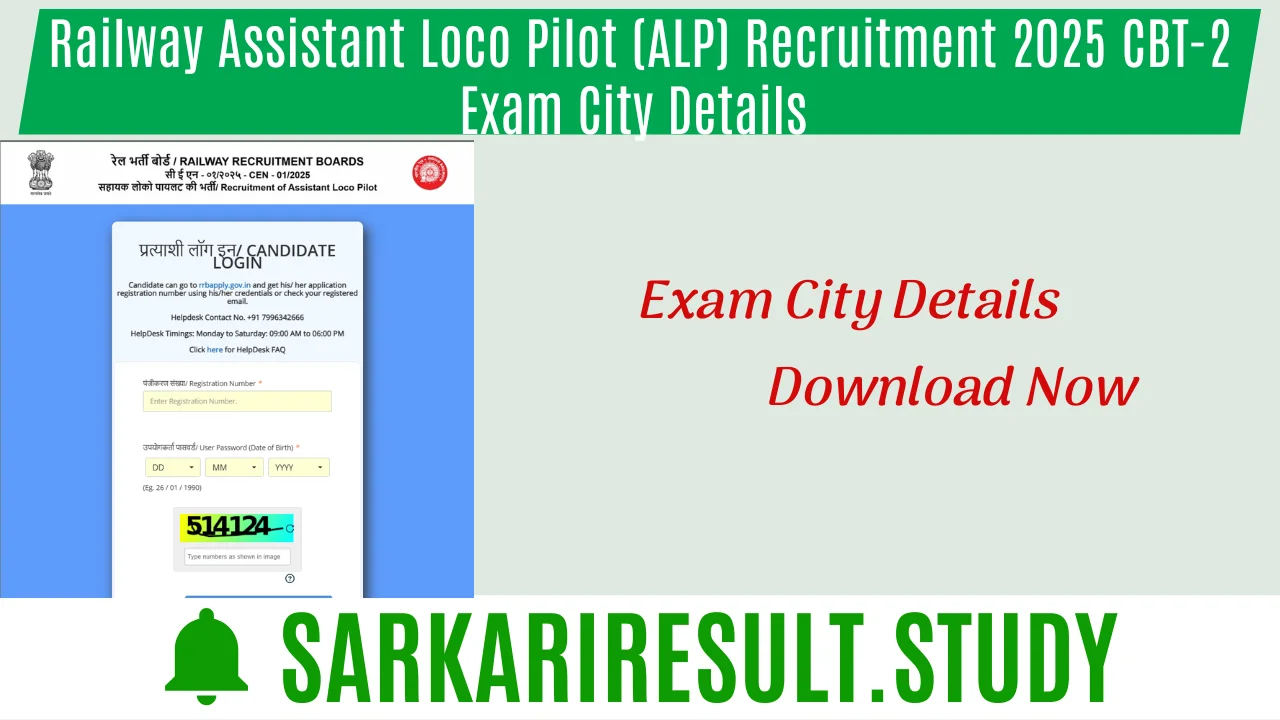 RRB Assistant Loco Pilot (ALP) Recruitment 2025 CBT-2 Exam City Details 