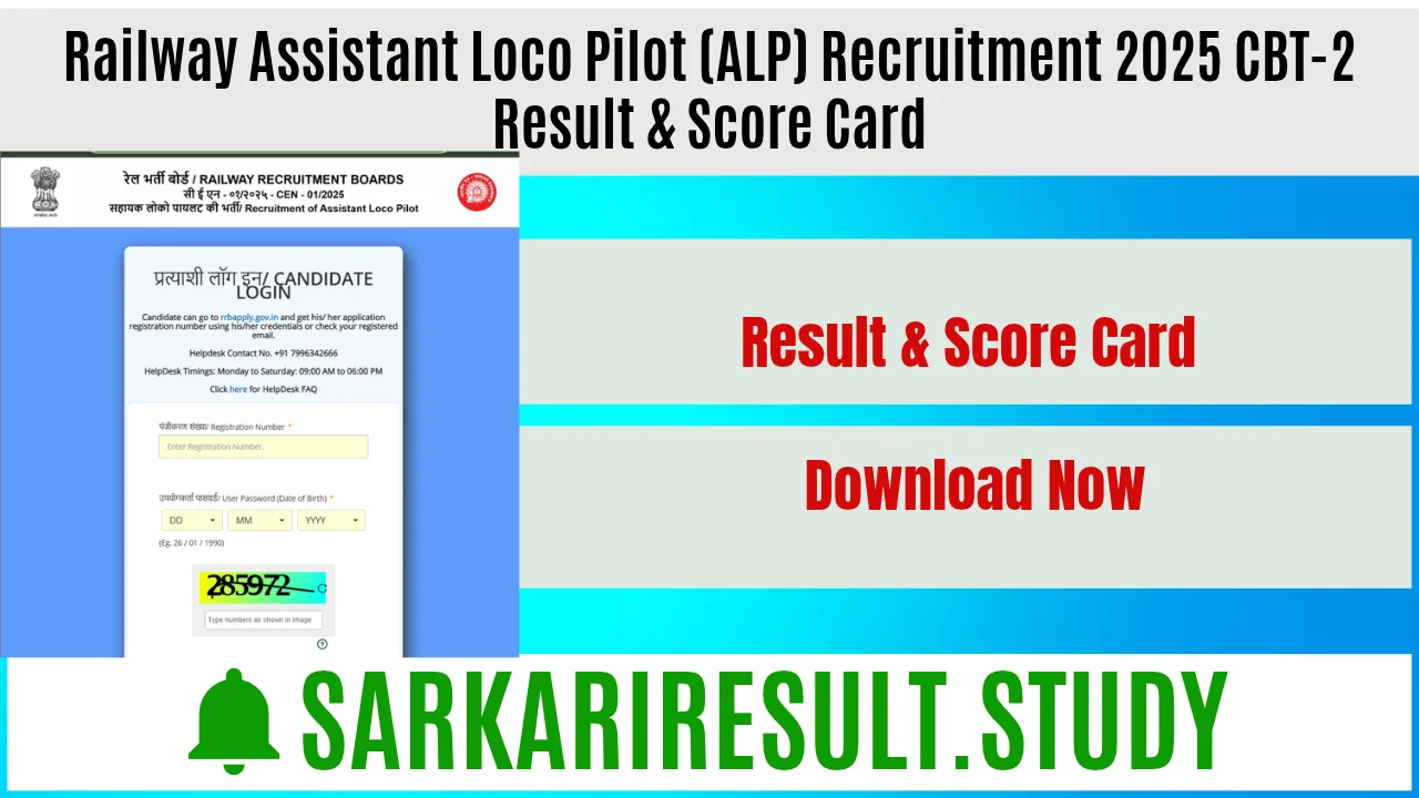 RRB Assistant Loco Pilot (ALP) Recruitment 2025 CBT-2 Result & Score Card