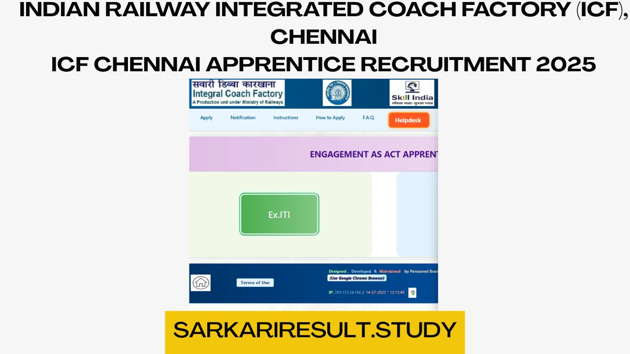 Railway ICF Chennai Apprentice Recruitment 2025