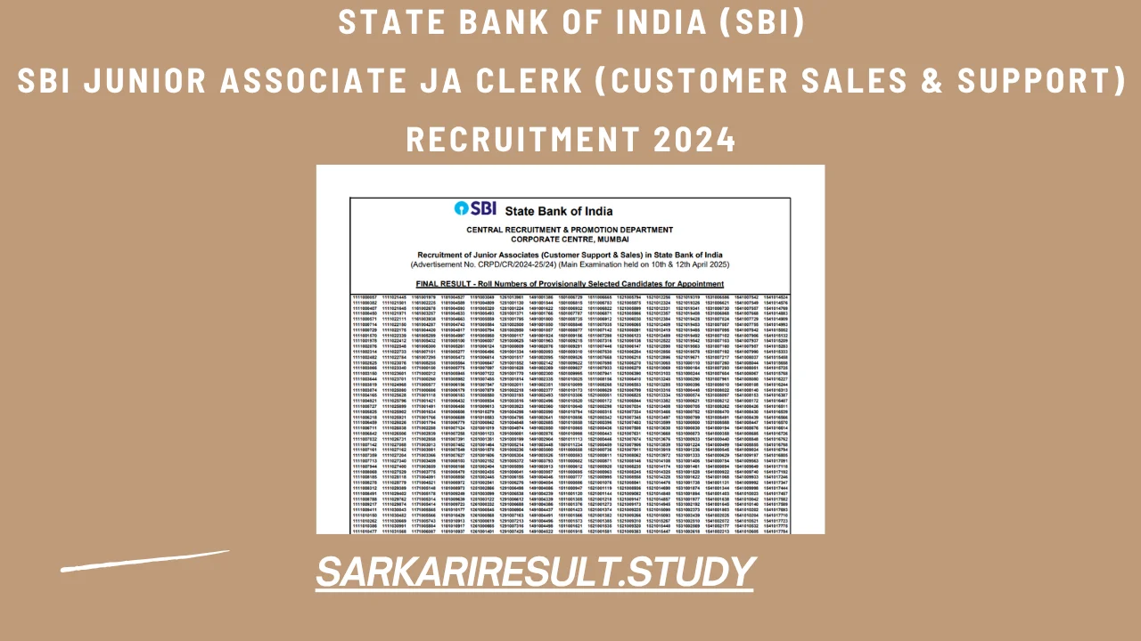 SBI Clerk Recruitment 2024 Mains Result 2025