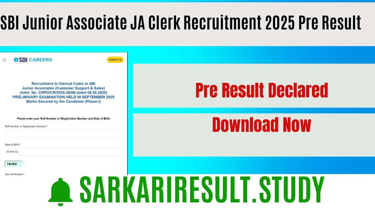  SBI Junior Associate JA Clerk Recruitment 2025 Pre Result