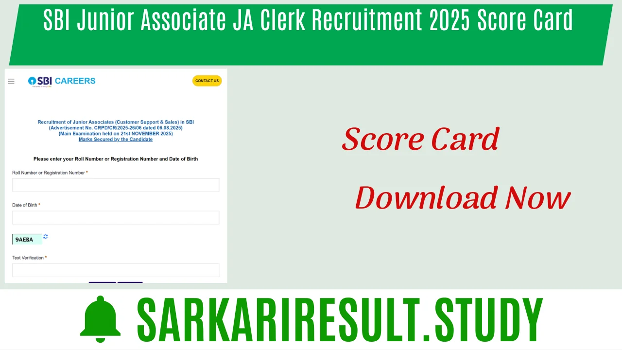  SBI Junior Associate JA Clerk Recruitment 2025 Score Card 