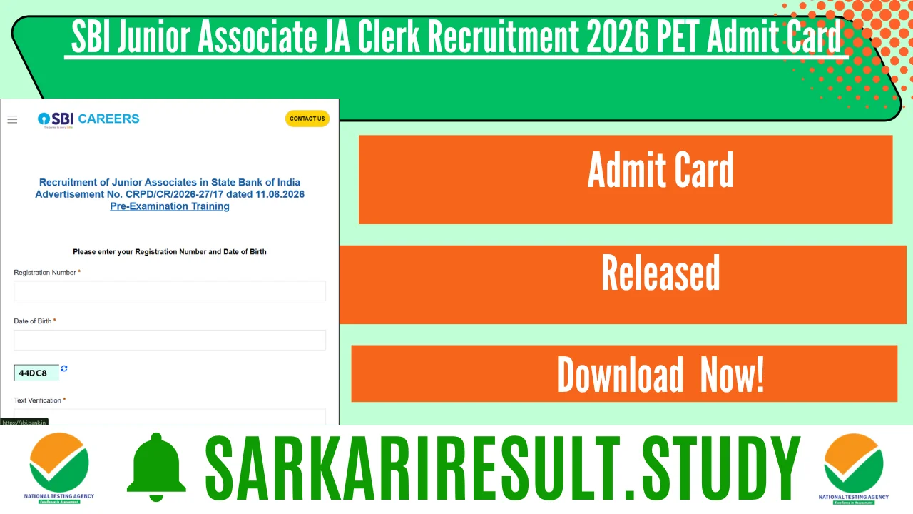 SBI Junior Associate JA Clerk Recruitment 2026 PET Admit Card 
