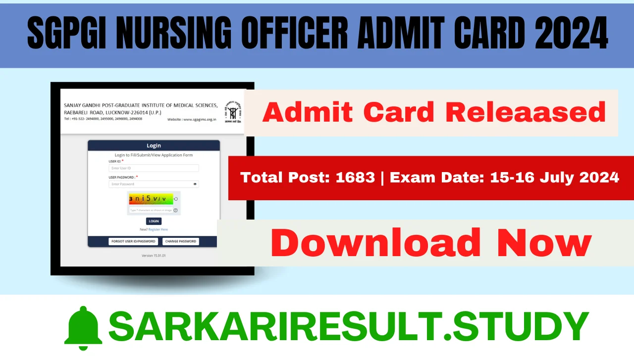 SGPGI Nursing Officer Admit Card 2024