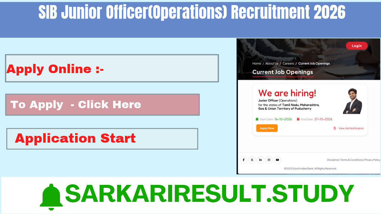 SIB Junior Officer(Operations) Recruitment 2026