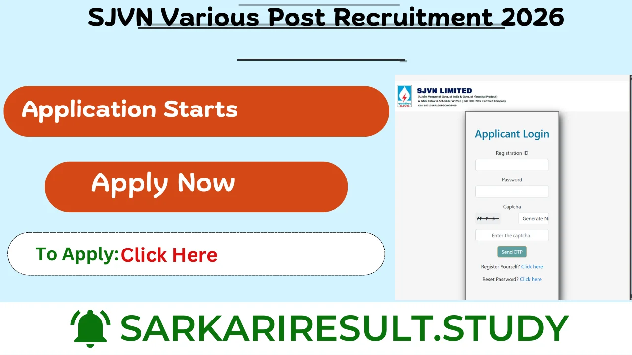 SJVN Various Post Recruitment 2026