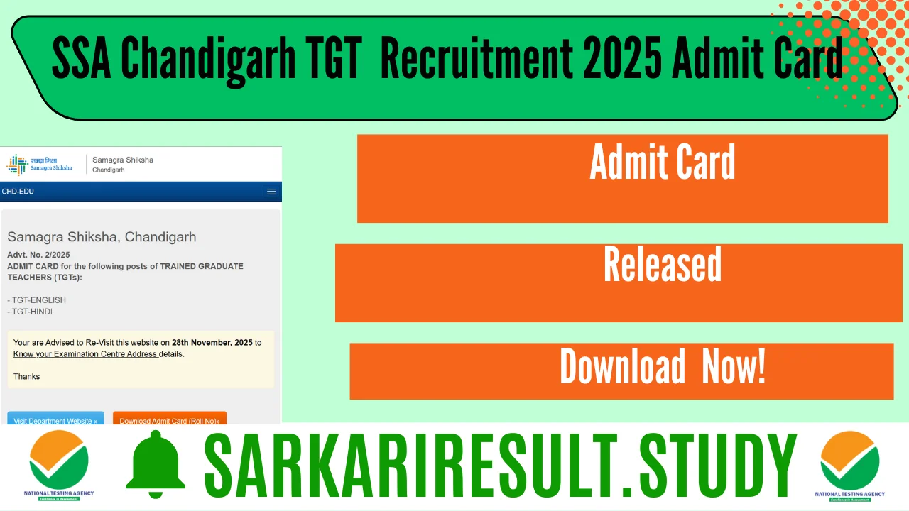 SSA Chandigarh TGT  Recruitment 2025 Admit Card 