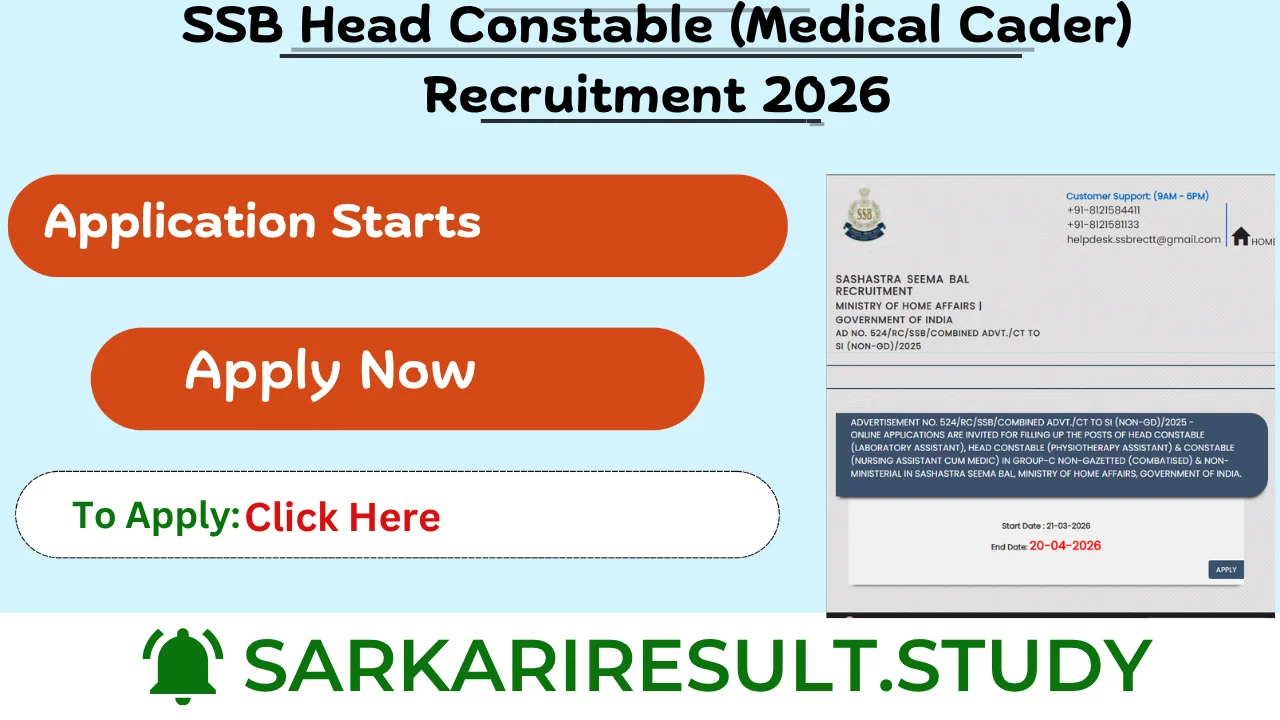 SSB Head Constable (Medical Cader) Recruitment 2026