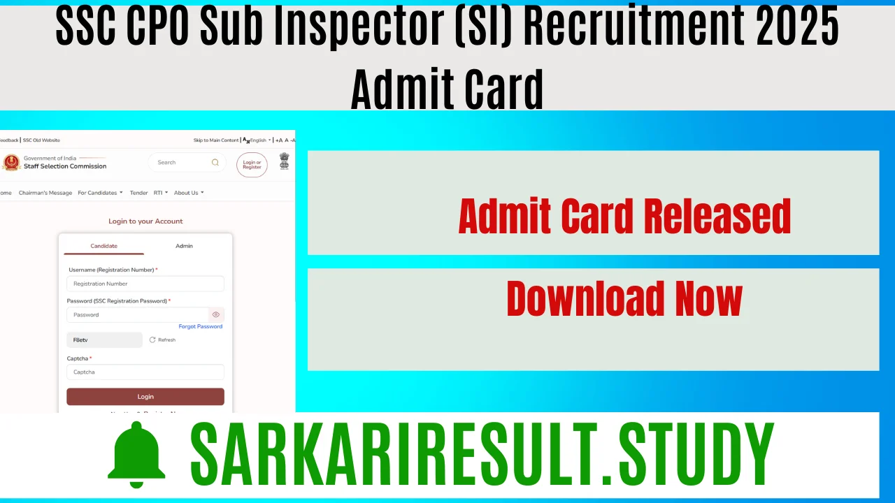 SSC CPO Sub Inspector (SI) Recruitment 2025 Admit Card