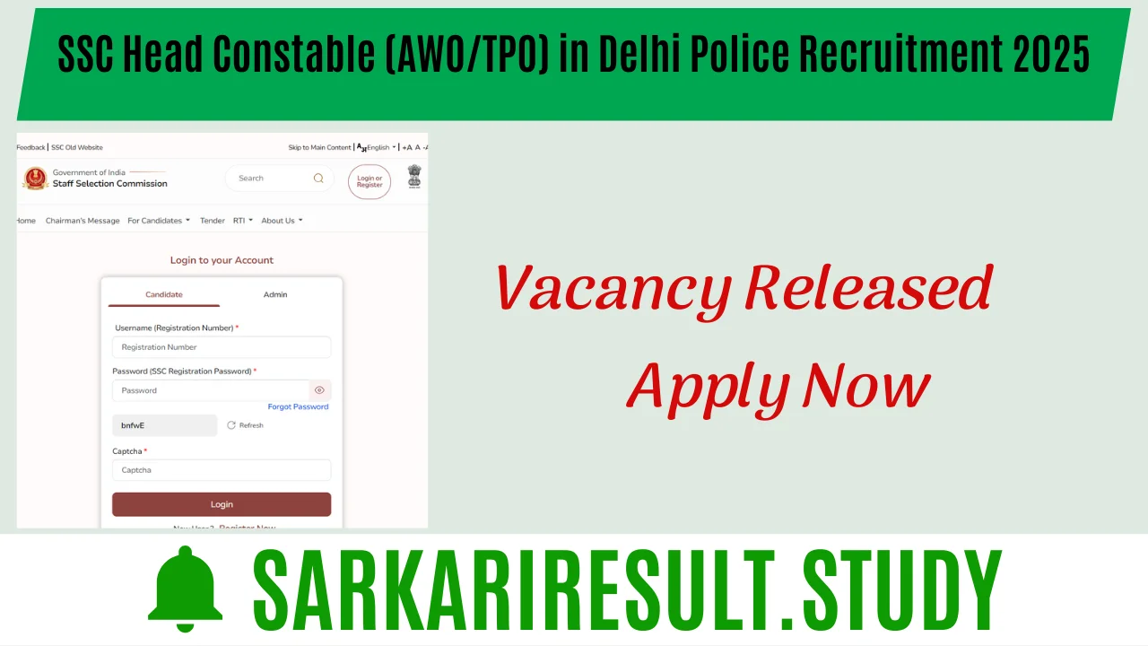 SSC Head Constable (AWO/TPO) in Delhi Police Recruitment 2025