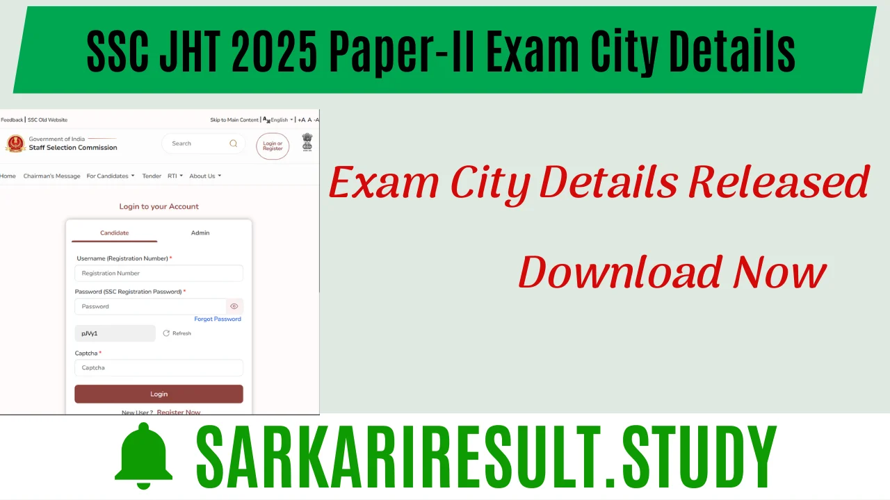 SSC JHT 2025 Paper-II Exam City Details 