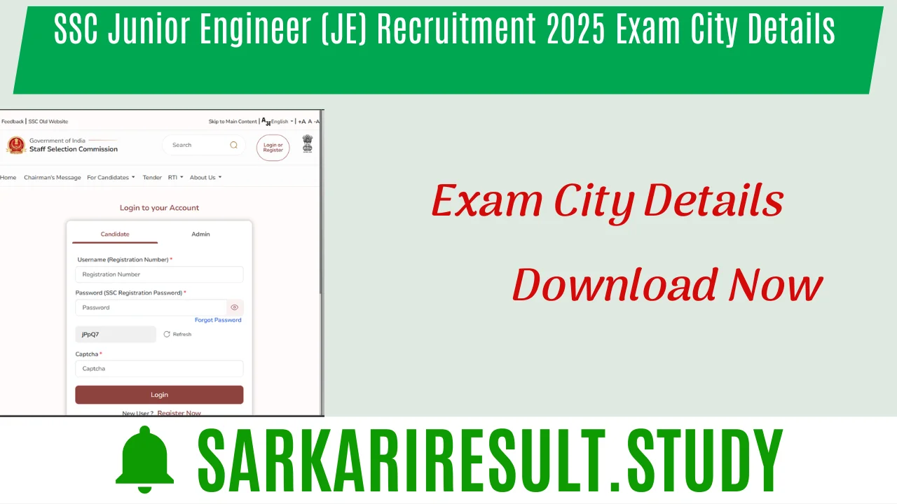 SSC Junior Engineer (JE) Recruitment 2025 Exam City Details 